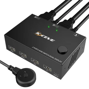HDMI KVM Switch Dual Monitor 4K@30Hz USB KVM Switcher 2 Port for 2 Computers - Picture 1 of 14