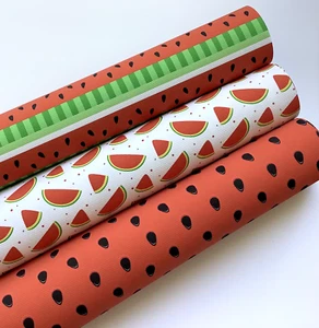 3er PACK WASSERMELONE CANVAS BEDRUCKTE STOFFBAHNEN ZUR HERSTELLUNG VON HAARSCHLEIFEN - Bild 1 von 1