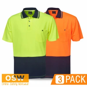 3 x Hi Vis LIGHT WEIGHT Mens Cool Dry BREATHABLE Short Sleeve Work Polo Shirt - Picture 1 of 6