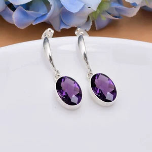 Purple Amethyst Gemstone Solid 925 Sterling Silver Earring Amazing Jewelry V4417 - Picture 1 of 4
