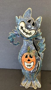Halloween cat candle Holder jack-o’-lantern metal 11.5”T - Picture 1 of 6