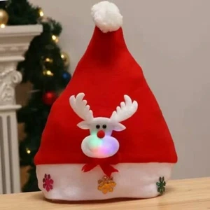 Christmas Holiday Led Light-Up Felt Santa Hat Unisex One Size Fits All - Picture 1 of 1