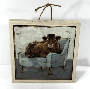 Ethan Harper Moo-ving In IV Wall Art Cow on Couch 10"x10" Stretched Canvas Print - Picture 1 of 9
