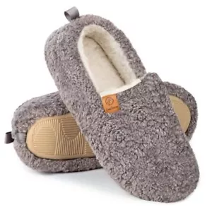 Women’s Soft Curly Full Slippers Memory Foam Lightweight House Shoes 7-8 Grey - Picture 1 of 7