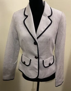 Bob Mackie Studio Damenblazer weiß mit schwarzem Besatz und Stangenpunkten Größe 6 - Bild 1 von 14