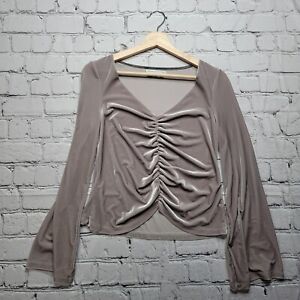 Urban Outfitters Marie Velvet Cinch Ruched Front Bell Sleeve Top Size S