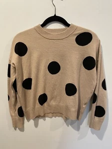 T Tahari Sweater Women XS Khaki Polka Dot Soft Stretch Old Money Travel Academia - Picture 1 of 7