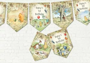 Personalised Winnie the Pooh Vintage Floral Style Bunting & Ribbon - Picture 1 of 3