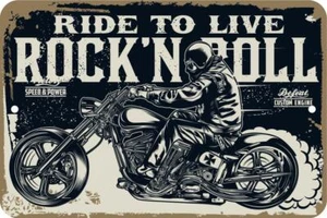 Ride To Live Rock'n'Roll Biker Aluminum Tin Sign Plaque Man Cave Bar Decor S125 - Picture 1 of 1