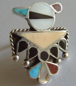 VINTAGE ZUNI MULTI SHELL STONE INLAY STERLING SILVER RING SIZE 6 - Picture 1 of 4