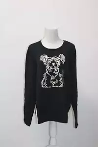 Charter Club Womens Graphic Ribbed Trim Pullover Sweater Black-Ivory XL - Picture 1 of 2