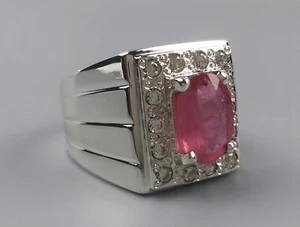 Natural Red Ruby Sterling Silver 925 Handmade Elegant Square Yaqoot Mens Ring - Picture 1 of 9