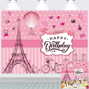 Paris Eiffel Tower Birthday Backdrop Banner Baby Shower Party Supplies 7x5Ft - Picture 1 of 5