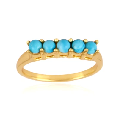 Conjunto de 5 anillos de latón turquesa y oro amarillo de varias piedras  Foto 1 de 4