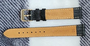 16mm Black Genuine Leather Teju Lizard WATERPROOF Watch Band Strap Gold Buckle - Picture 1 of 5
