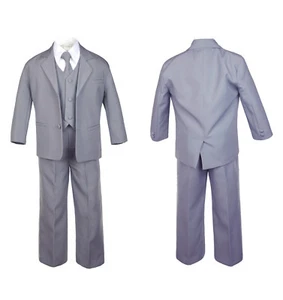 5pc Baby Toddler Infant Boy Teen Formal Party Event Suit Tux Medium Gray Sm-20 - Picture 1 of 2