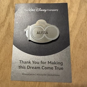 Walt Disney Parks  100 year name tag iD Pin Cast Exclusive Alissa - Picture 1 of 4