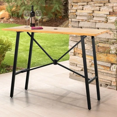 Mesa de comedor de patio de 41"" de altura de bar mesa de bar de madera para exteriores con orificio para sombrilla Foto 1 de 4