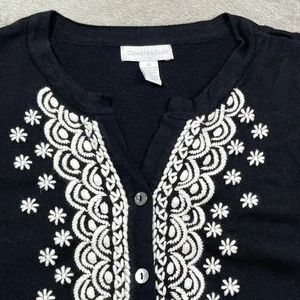 Charter Club bestickte Strickjacke Oberteil Kurzarm XL schwarz weiß Damen - Bild 1 von 8