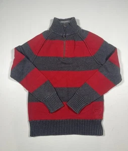 American Eagle Outfitters maglione uomo piccolo grigio rosso quarto zip maglia righe - Foto 1 di 6
