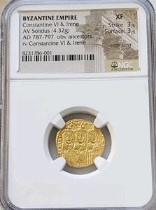 Moneda Antigua Bizantina Constantino VI e Irene Oro Solidus NGC XF - Imagen 1 de 7