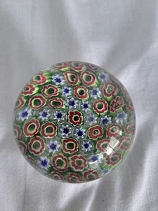 VTG MURANO PAPERWEIGHT MILLEFIORI CANES ART GLASS Green, blues, red, whites - Picture 1 of 7
