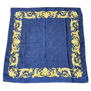 Vintage Blue Scarf With Gold Baroque Frame Border Polyester Ladies Square - Picture 1 of 7
