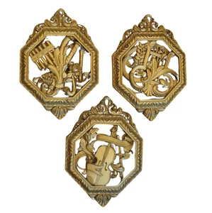 MCM Vintage Homco Syroco 1976  Musical Instruments Wall Decor Plaques Set of 3 - Picture 1 of 3