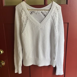 White + Warren Strick Grobstrickpullover weiß V-Ausschnitt Baumwollmischung Damen XS neu ohne Etikett - Bild 1 von 9