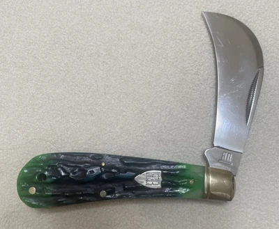 Rough Rider Bluegill Green Stag Bone Pocket Knife Hawkbill New In Box - Image 1 of 4