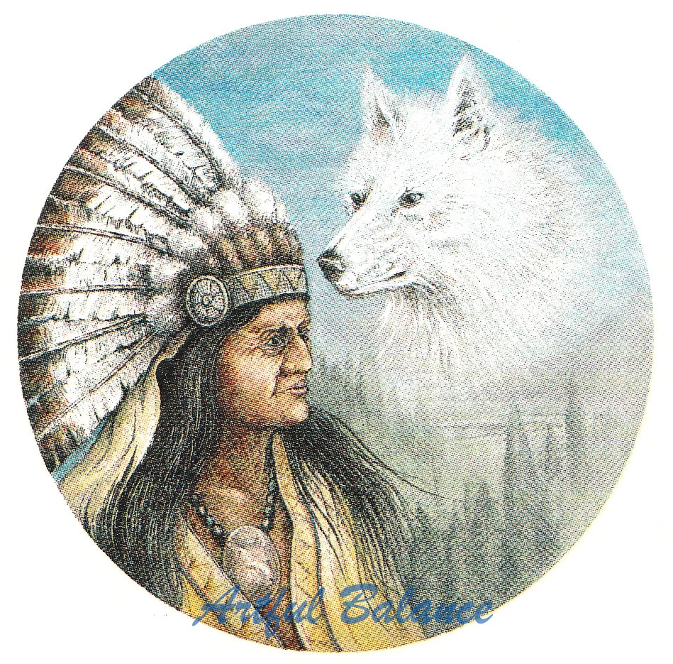 Calcomanías de cerámica indio nativo americano y lobo blanco Foto 1 de 1