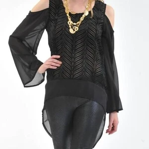 Classique Hi-Lo transparente Tunika schulterfrei schwarz Medium Cold Shoulder NEU - Bild 1 von 8