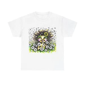 Camiseta unisex para adultos diente de león niña caprichosa pluma tinta - Imagen 1 de 9
