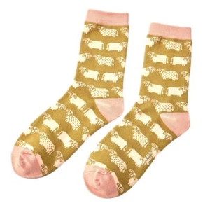 Cute Cows on Olive Womens Novelty Ankle Socks Adult One Size - Picture 1 of 2