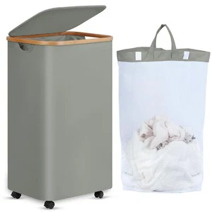 Laundry Basket with Wheels Tall Rolling Laundry Hamper with Lid and Removable... - Picture 1 of 7