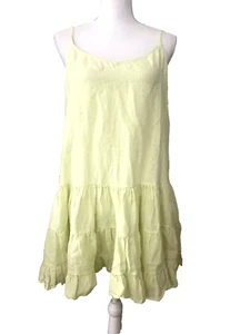 J. Crew Kleid Sommerkleid Leinen Gr. M Beachy Stufen Spaghettiträger gelb grün - Bild 1 von 6