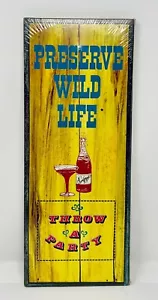 PRESERVE WILD LIFE THROW A PARTY VINTAGE 70's CORK BOARD WALL BAR DECOR SIGN NEW - Picture 1 of 11