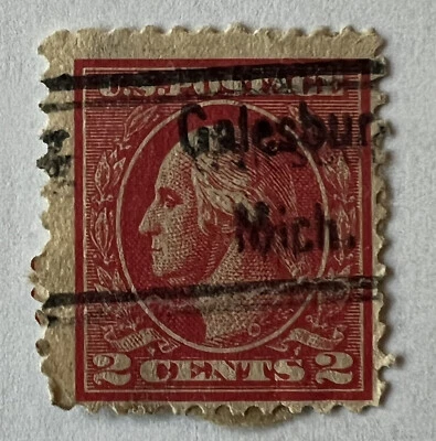 ERROR U.S. 2C STAMP WITH DOUBLED PRECANCEL GALESBURG, MICHIGAN - Image 1 of 3