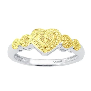 Valentine Round Cut Real Yellow Diamond 14K Two Tone Gold Plated 925 Heart Ring - Picture 1 of 7