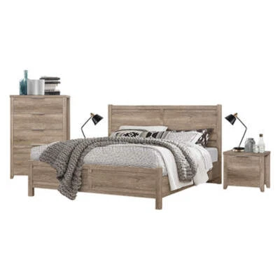 4 Pieces Bedroom Suite Natural Wood Like MDF Structure King Size Oak Colour Bed, - image 1 of 4