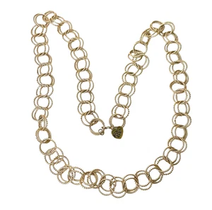 Betsey Johnson Textured Double Ring Gold Tone Statement Necklace 35" - Picture 1 of 12