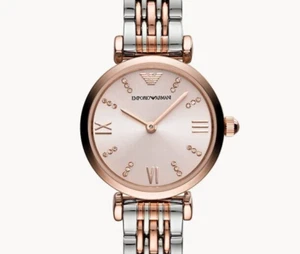 NEW Genuine EMPORIO ARMANI Rose Gold Pink Dial 28mm Two Tone Women Watch AR11223 - Picture 1 of 5