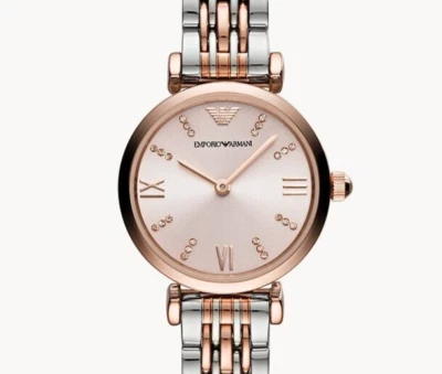 NEW Genuine EMPORIO ARMANI Rose Gold Pink Dial 28mm Two Tone Women Watch AR11223 - Image 1 of 4