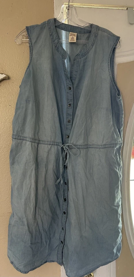 Womens 16w Faded Glory Light Denim Dress Button Down Tie Front - Image 1 of 1