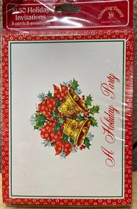 Vtg Drawing Board Holiday Christmas Bells Party Invitations 8 Cards & Envelopes - Picture 1 of 10