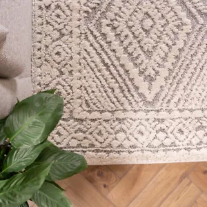Creme Grau Strukturteppiche Marokkanisch Weich Scandi Diamond Boucle Weich Teppiche - Bild 1 von 5