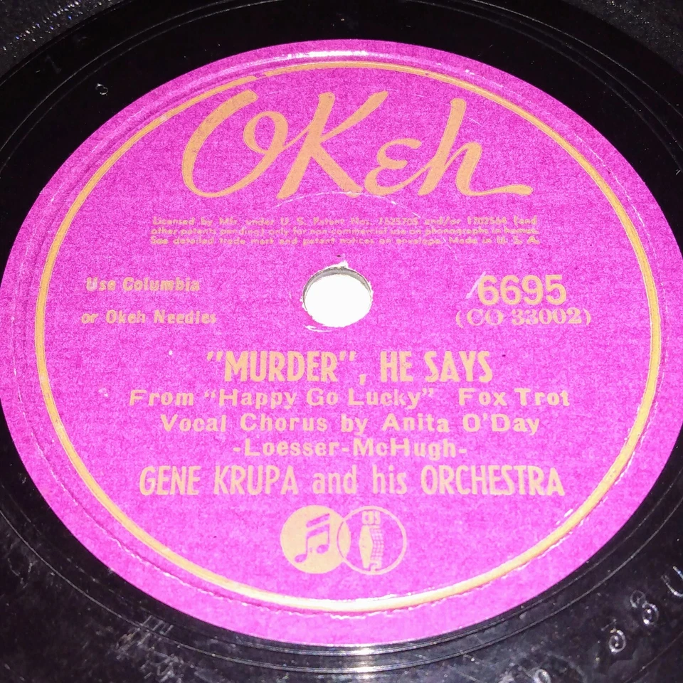  78 RPM Gene Krupa & Orchestra Jazz Record "Murder", He Says & Massachusetts  Foto 1 de 4