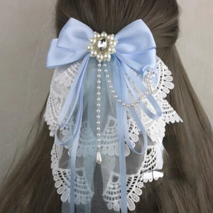 Clip per capelli perline in pizzo donna ragazza Lolita accessorio nastro fiocco principessa - Foto 1 di 22