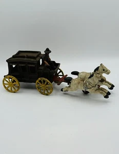 Vintage 1940/50s Cast Iron Horse Drawn Stage Coach w/Cowboy Driver 12” Long - Picture 1 of 6