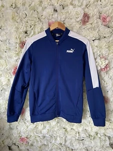 Puma Boys Blue White Full Zip Jumper Pullover 13-14 Years Logo Pockets Football - Foto 1 di 6